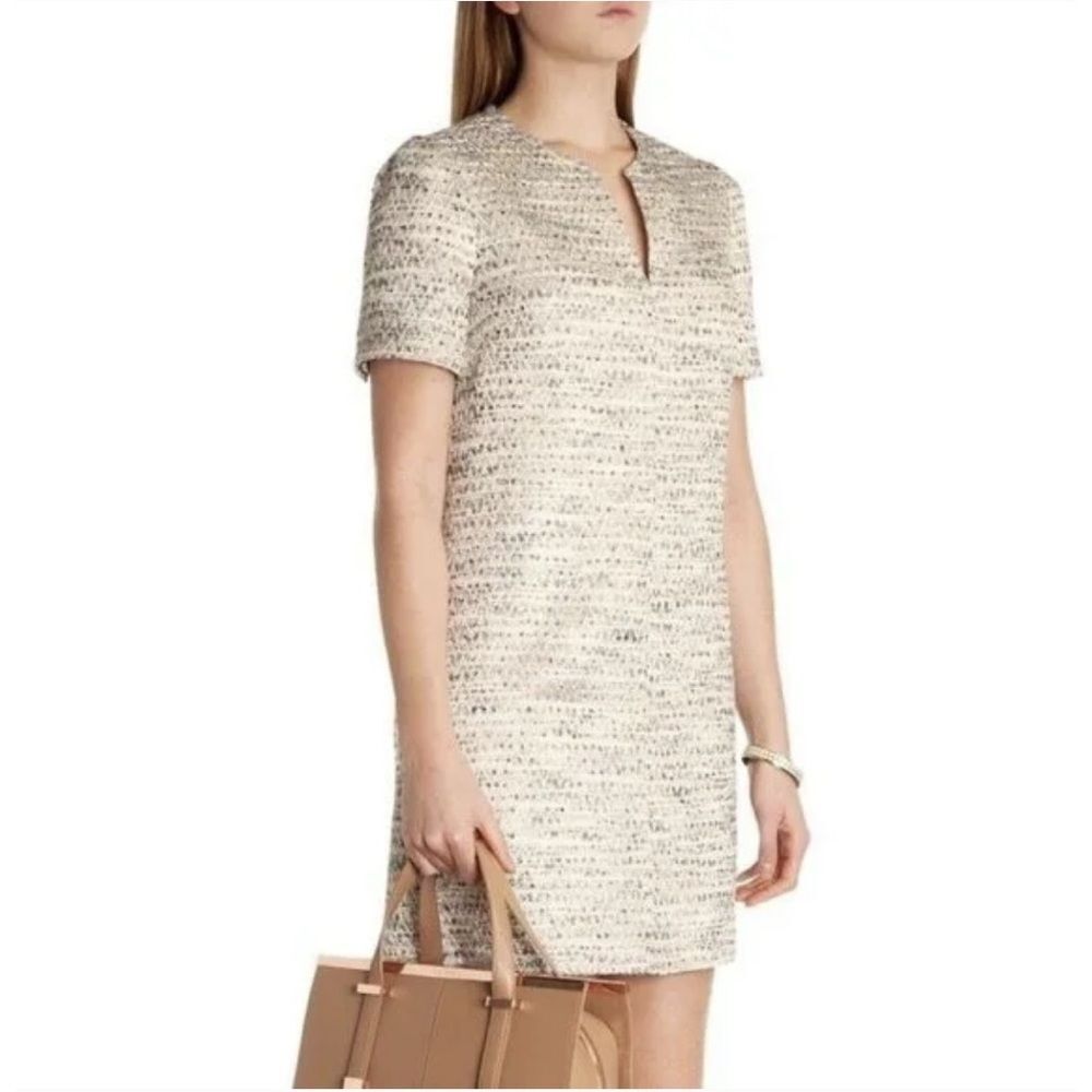 Ted Baker London Clarys Gold Metallic Tweed Shift Dress 4/6